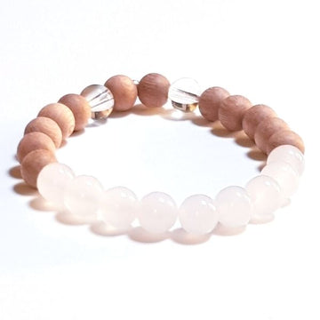 Handmade Opportunity Bracelet – Rosewood, White Agate & Quartz on white table